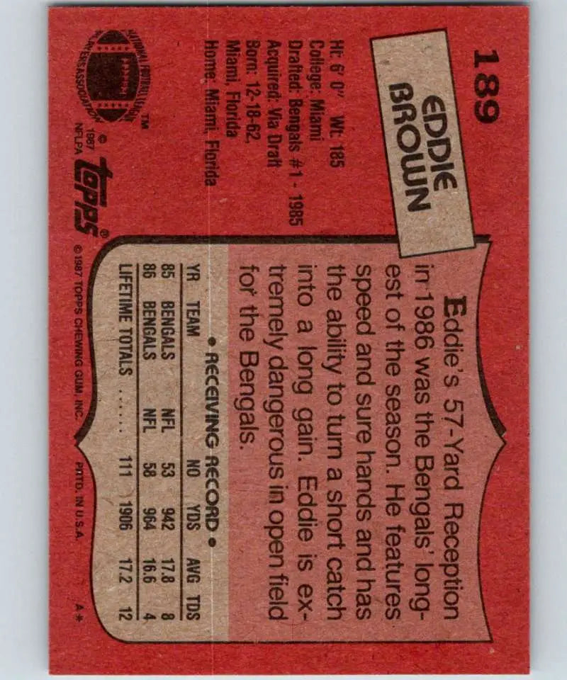 1987 Topps #189 Eddie Brown EX Excellent Cincinnati Bengals Football Card - Football Card Single