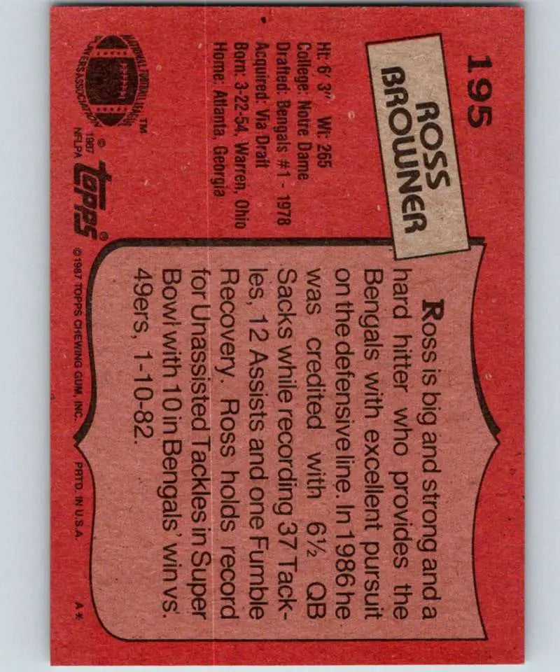 1987 Topps #195 Ross Browner EX Excellent Cincinnati Bengals Football Card - Football Card Single