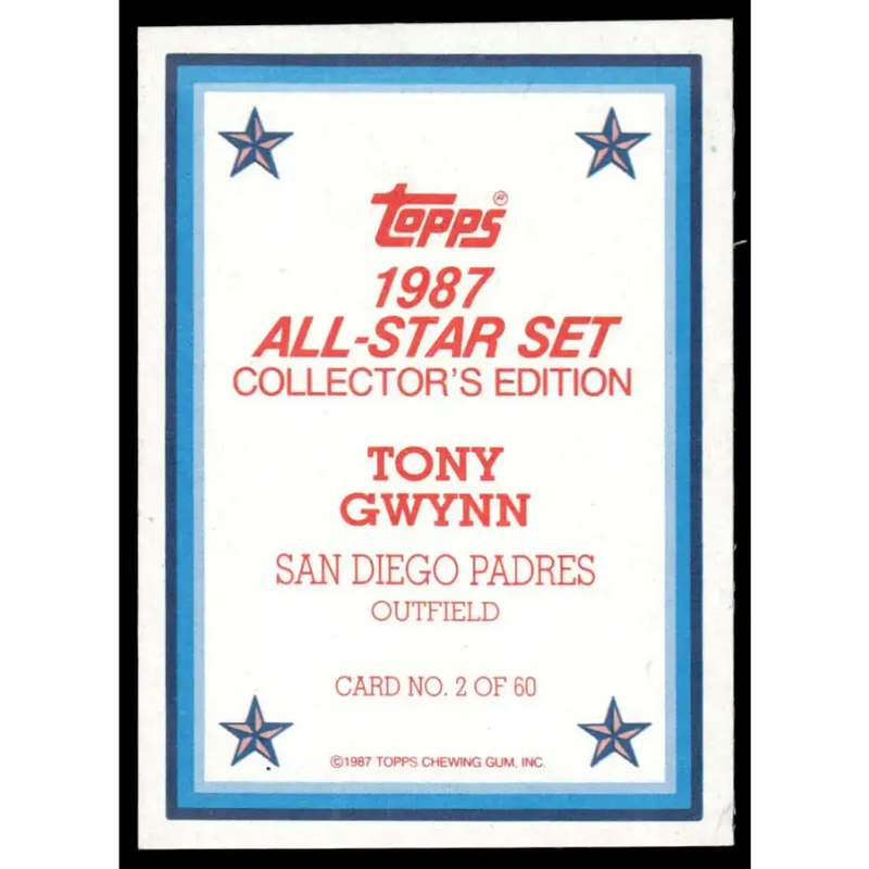 1987 Topps #2 Tony Gwynn NM/MT San Diego Padres Baseball Card - Baseball Card Single