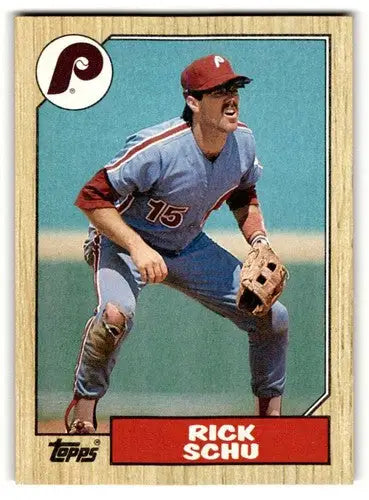 Original gloss baseball card of Rick Schu Philadelphia Phillies from 1987 Topps series