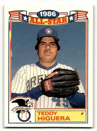 1986 Teddy Higuera Milwaukee Brewers baseball card with original gloss from 1987 Topps