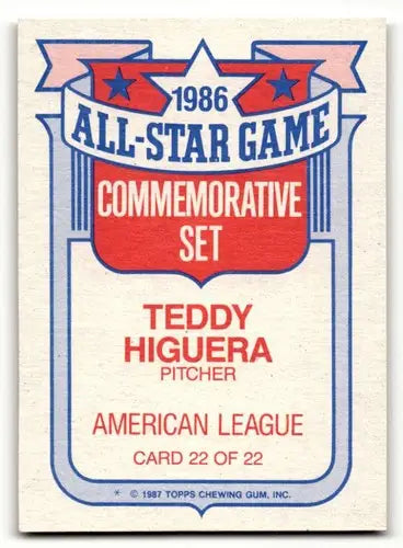 1987 Topps #22 Teddy Higuera Milwaukee Brewers Baseball Cards EX/NM ID:59559 - Baseball Card Single