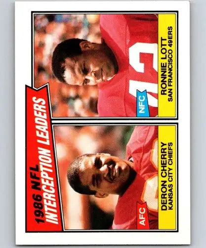 1986 Topps NFL football card featuring Ronnie Lott and Deron Cherry with original gloss