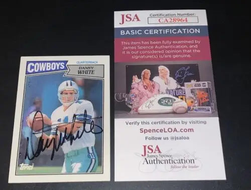 Signed Danny White football card authenticated by JSA for Dallas Cowboys trading cards