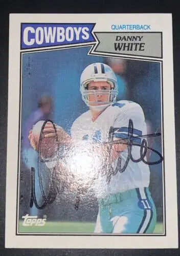 Signed Danny White football card from 1987 Topps, a must-have for Dallas Cowboys fans