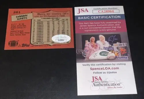Danny White autographed football card with JSA certification for Dallas Cowboys trading cards