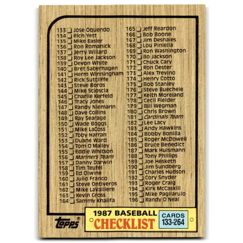 1987 Topps #264 Checklist 133-264 EX Excellent Checklist Baseball Card - Baseball Card Single