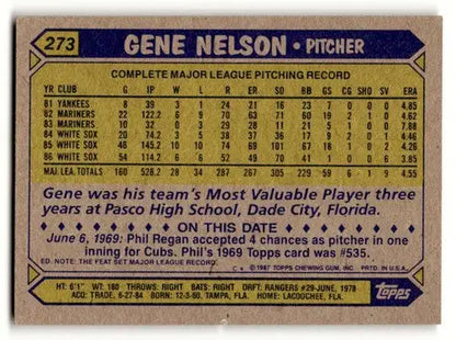 Gene Nelson Chicago White Sox baseball card from 1987 Topps series