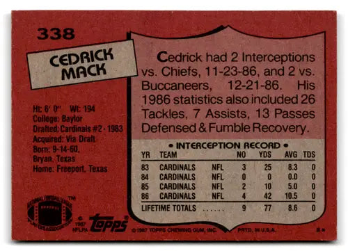1987 Topps #338 Cedric Mack EX Excellent Cardinals ID:77375 - Trading Cards
