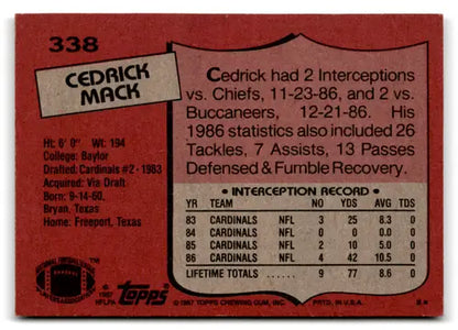 1987 Topps #338 Cedric Mack EX Excellent Cardinals ID:77375 - Trading Cards