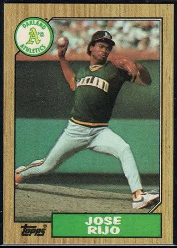 Original gloss 1987 Topps Jose Rijo baseball card in Athletics uniform featuring simply Sandoval