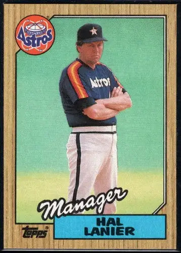 Vintage Hal Lanier baseball card from 1987 Topps featuring Houston Astros manager