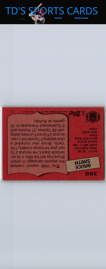 Bruce Smith 1987 Topps #369 trading card featuring the legendary football player