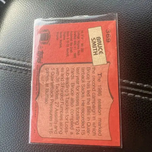 Sports trading card featuring Bruce Smith from 1987 Topps #369 HOF