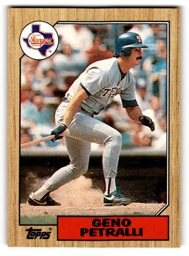 Original gloss baseball card featuring Geno Petralli Texas Rangers 1987 Topps #388
