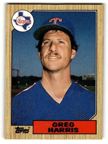Greg Harris Texas Rangers baseball card from 1987 Topps series, EX/NM condition
