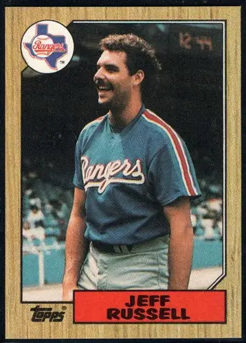 Original gloss 1987 Topps Jeff Russell baseball card featuring Jeff Russell and Rangers