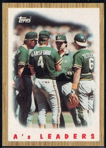 Vintage 1987 Topps baseball card with original gloss featuring Carney Lansford and Mickey Tettleton