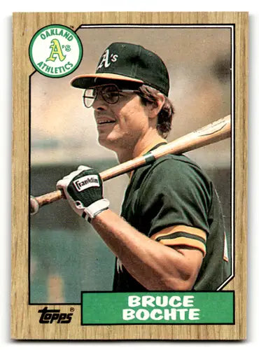 Original gloss Bruce Bochte baseball card from 1987 Topps #496 Bruce Bochte NM-MT