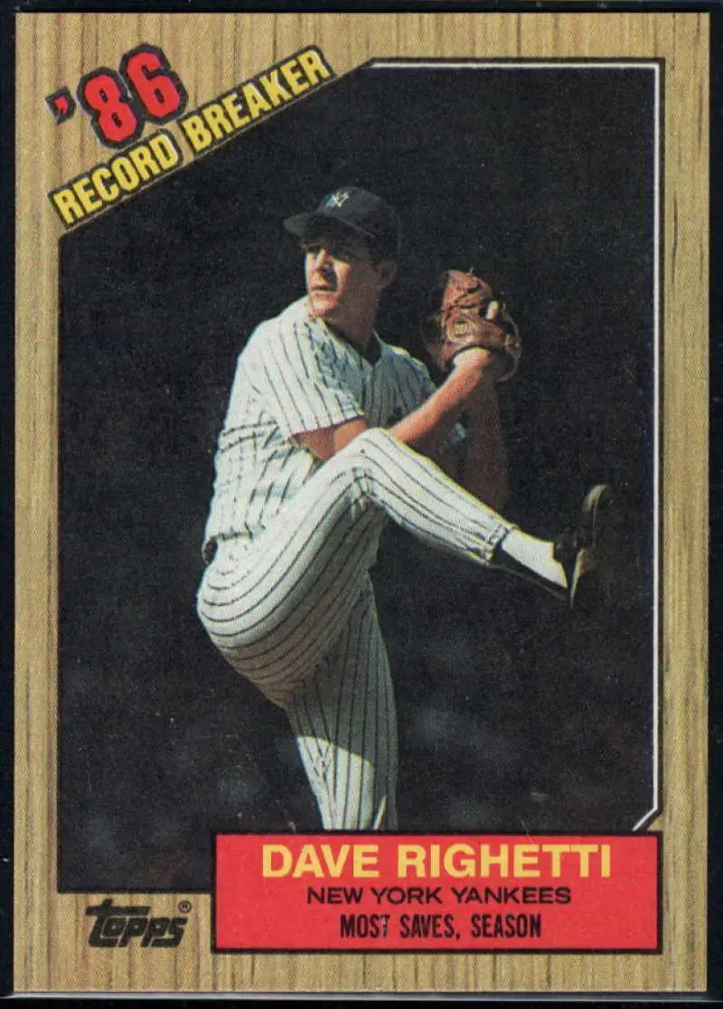 1987 Topps #5 Dave Righetti EX Excellent New York Yankees Baseball Card - Baseball Card Single