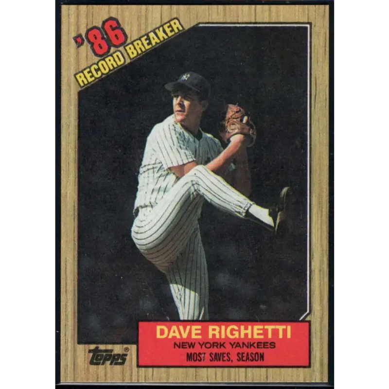 1987 Topps #5 Dave Righetti EX Excellent New York Yankees Baseball Card - Baseball Card Single