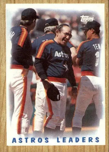 Original gloss Astros baseball card featuring Yogi Berra as a team leader from 1987 Topps