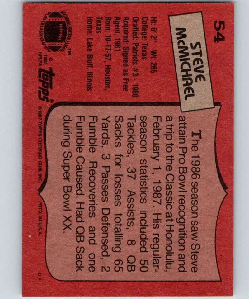 1987 Topps #54 Steve McMichael EX Excellent Chicago Bears Football Card - Football Card Single
