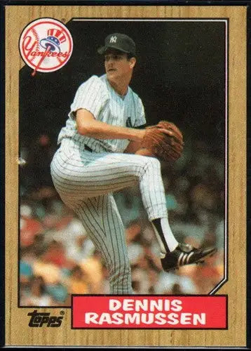 Original gloss Dennis Rasmussen baseball card from 1987 Topps #555 Yankees