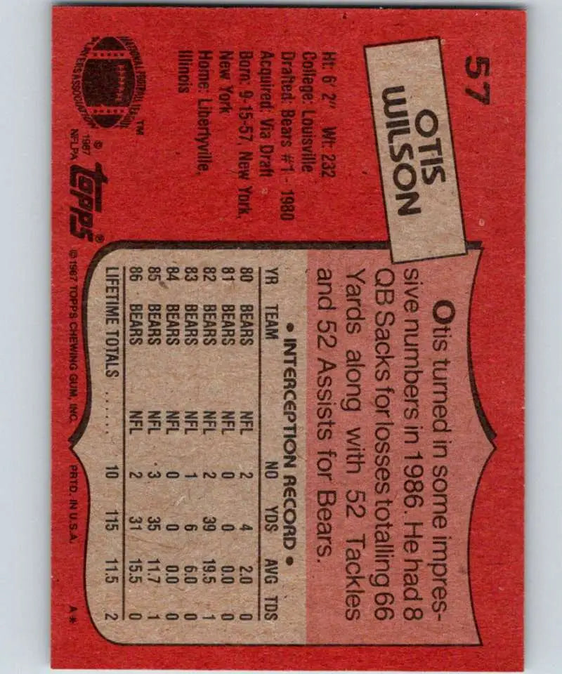 1987 Topps #57 Otis Wilson EX Excellent Chicago Bears Football Card - Football Card Single