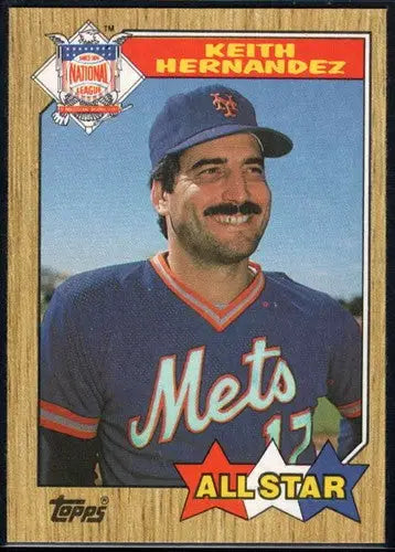 Vintage Keith Hernandez baseball card in Mets uniform with original gloss from 1987 Topps