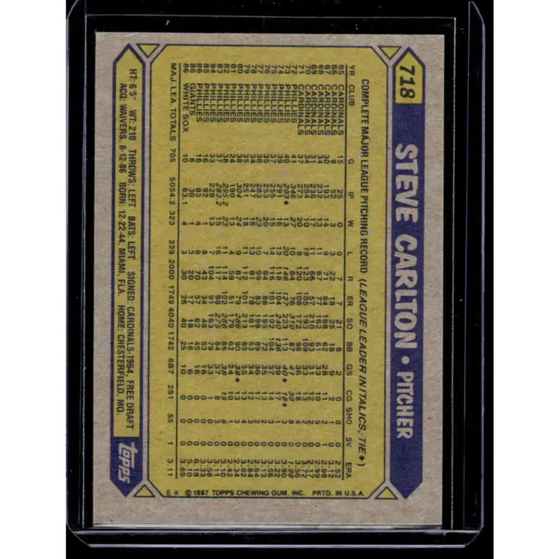 1987 Topps #718 Steve Carlton Chicago White Sox NM-MT Baseball Card - Baseball Card Single