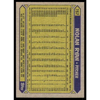 1987 Topps #757 Nolan Ryan EX/NM Houston Astros Baseball Card