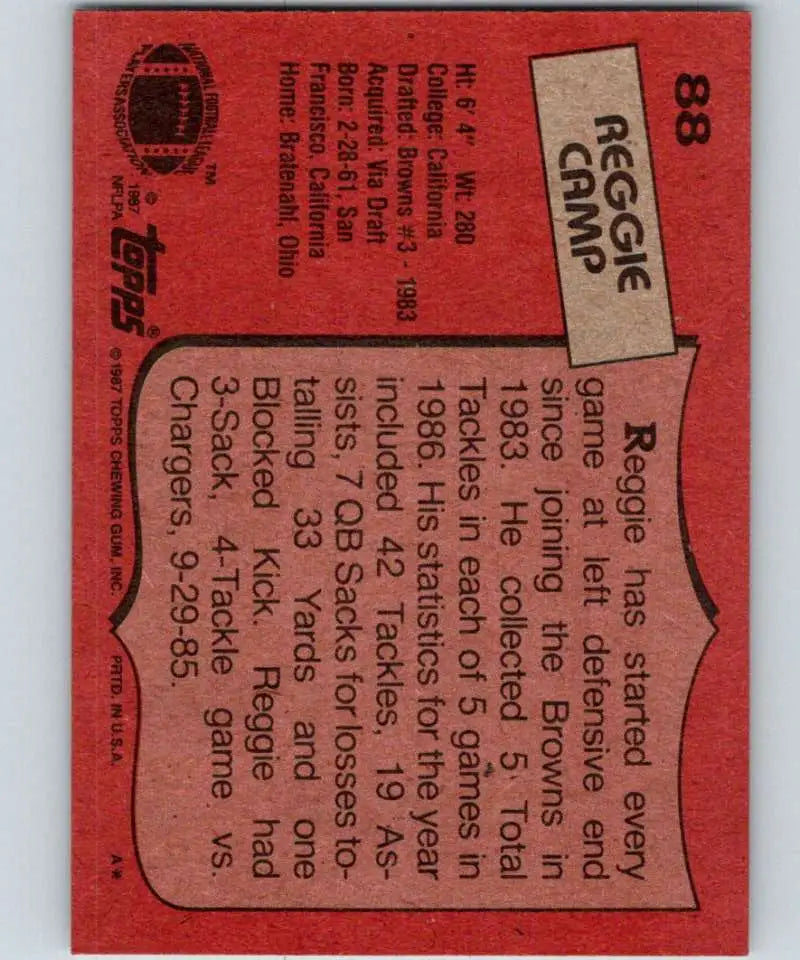 1987 Topps #88 Reggie Camp EX Excellent Cleveland Browns Football Card - Football Card Single