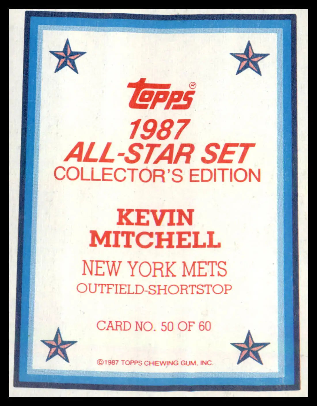 1987 Topps All-Star Set Collector’s Edition (Glossy Send-Ins) #50 Kevin Mitchell - Baseball Card Single