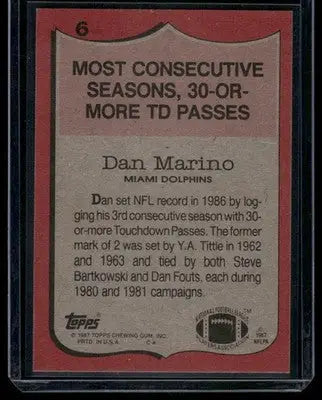 1987 Topps Dan Marino #6 Football - Football Card