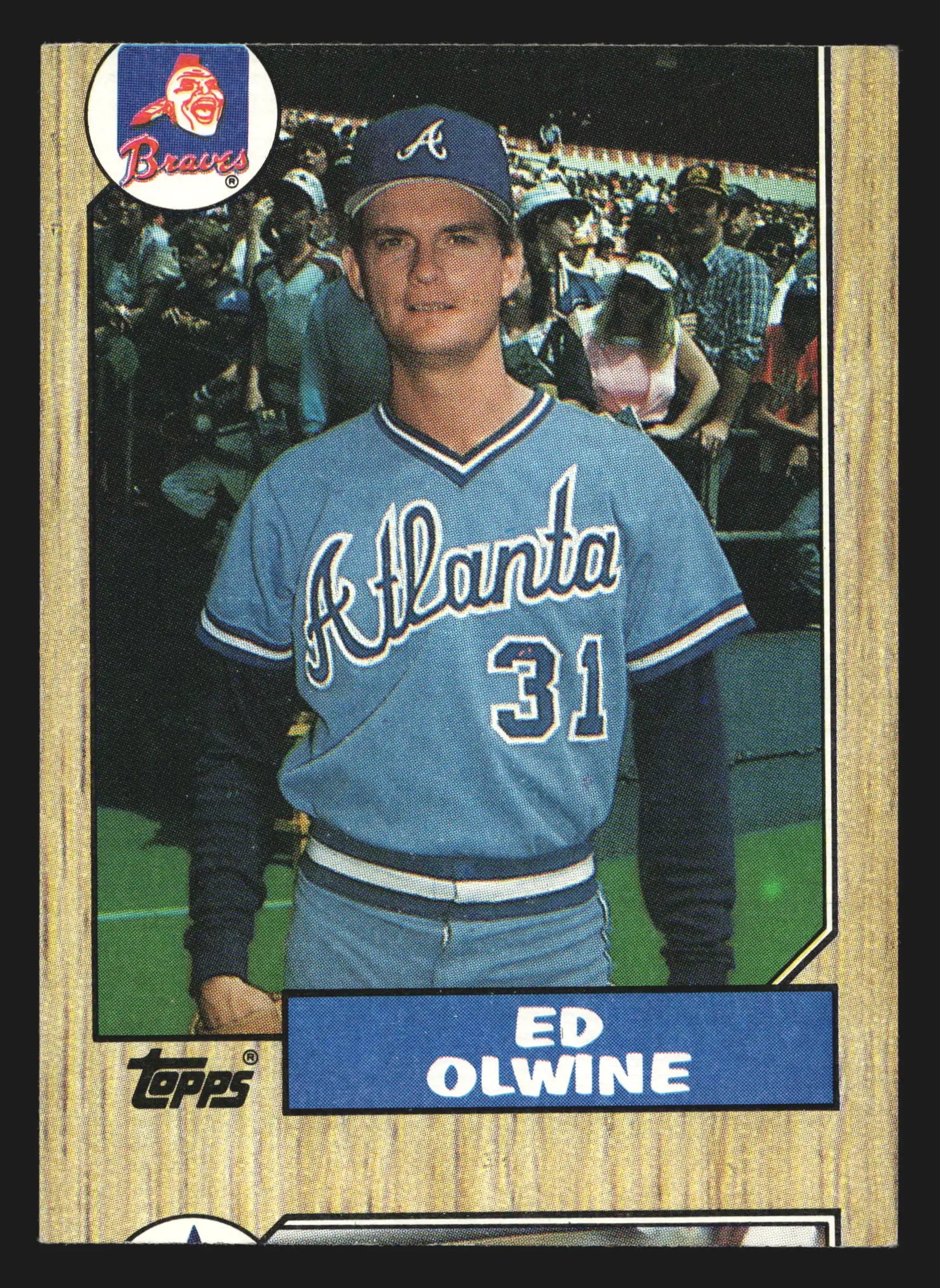 1987 Topps Ed Olwine #159 Atlanta Braves RC Miscut Error - Baseball Card Single