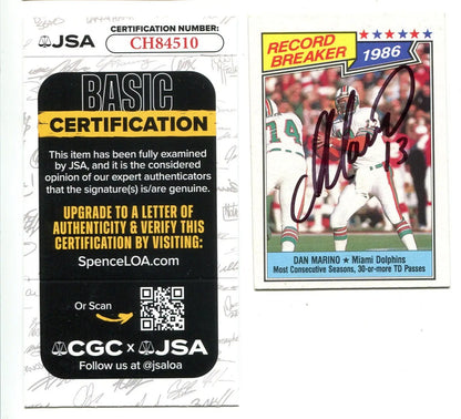 1987 Topps Football Signed Dan Marino Record Breaker #6 Autograph JSA Auto - Trading Cards