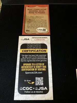 1987 Topps Football Signed Dan Marino Record Breaker #6 Autograph JSA Auto - Trading Cards