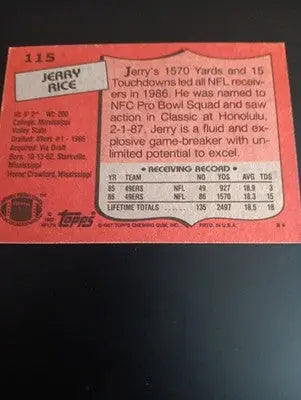 1987 Topps - Jerry Rice #115. San Francisco 49ers. NRMT+ - Football Card Single