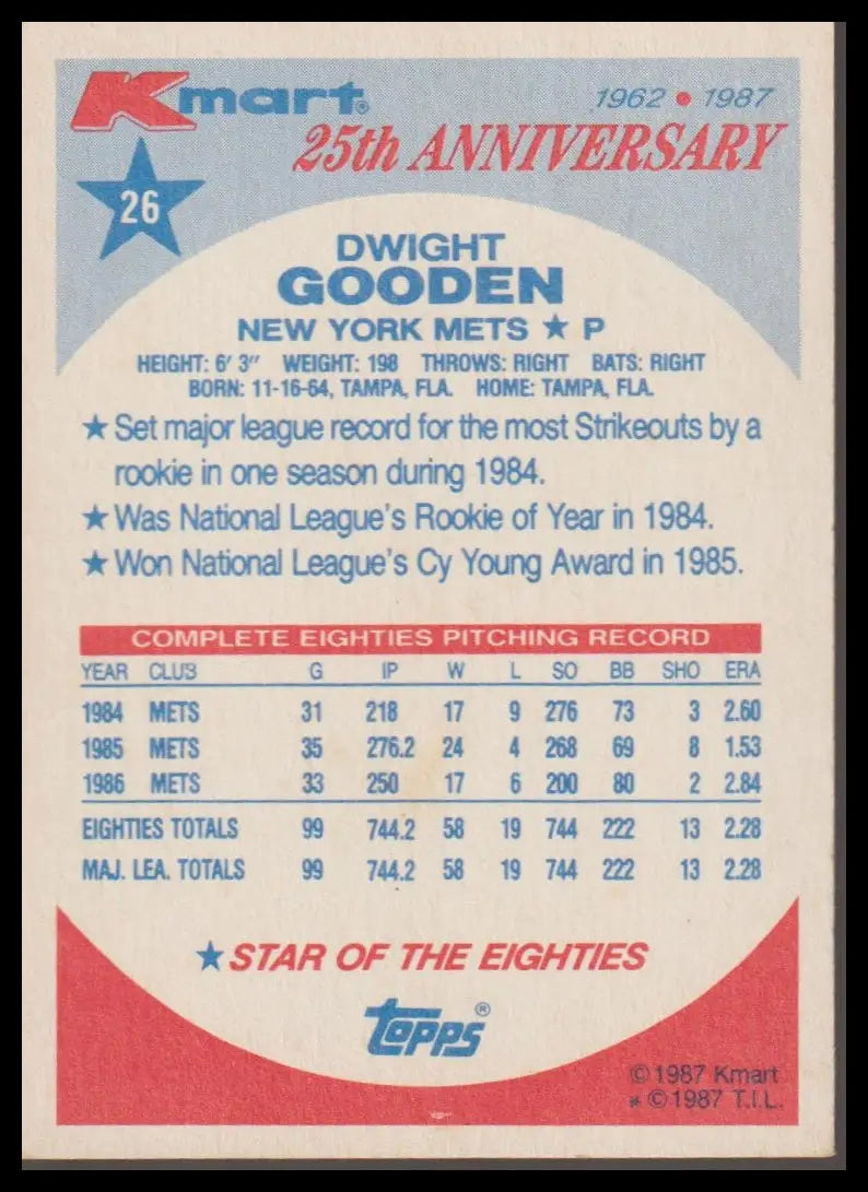 1987 Topps Kmart 25th Anvy Baseball’s Stars of the Decades #32 Darryl Strawberry - Baseball Card Single