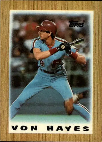 Vintage Von Hayes baseball card from 1987 Topps Mini Leaders in Phillies uniform
