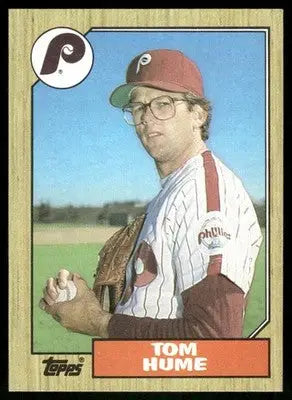 Vintage baseball card of Tom Hume in Phillies uniform from 1987 Topps Tom Hume #719