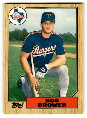 Original gloss Bob Brower Texas baseball card from 1987 Topps Traded Brower Texas Rangers