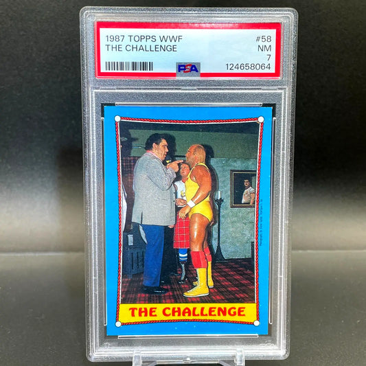 1987 TOPPS WWF #58 THE CHALLENGE PSA NM 7 - Trading Card