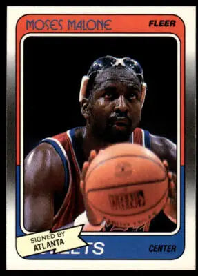 Moses Malone basketball card from 1988-89 Fleer featuring Atlanta Hawks player