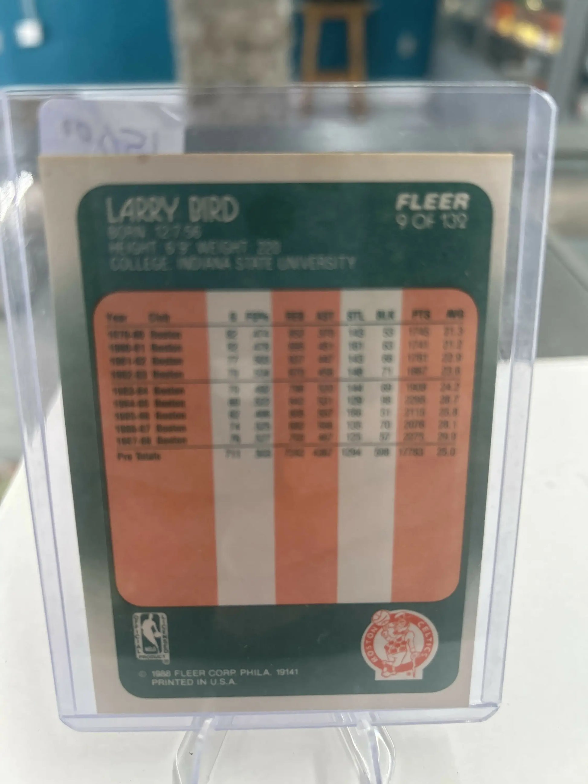 1988-89 Fleer Larry Bird trading card featuring legendary basketball player Larry Bird
