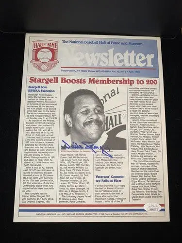 1988 Baseball Cooperstown Hall of Fame Willie Stargell Newsletter JSA Auto