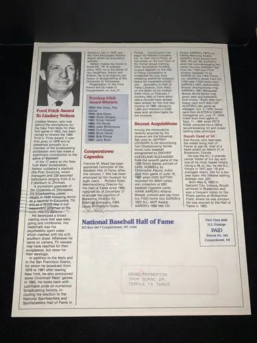1988 Baseball Cooperstown Hall of Fame Willie Stargell Newsletter JSA Auto - Sports Memorabilia