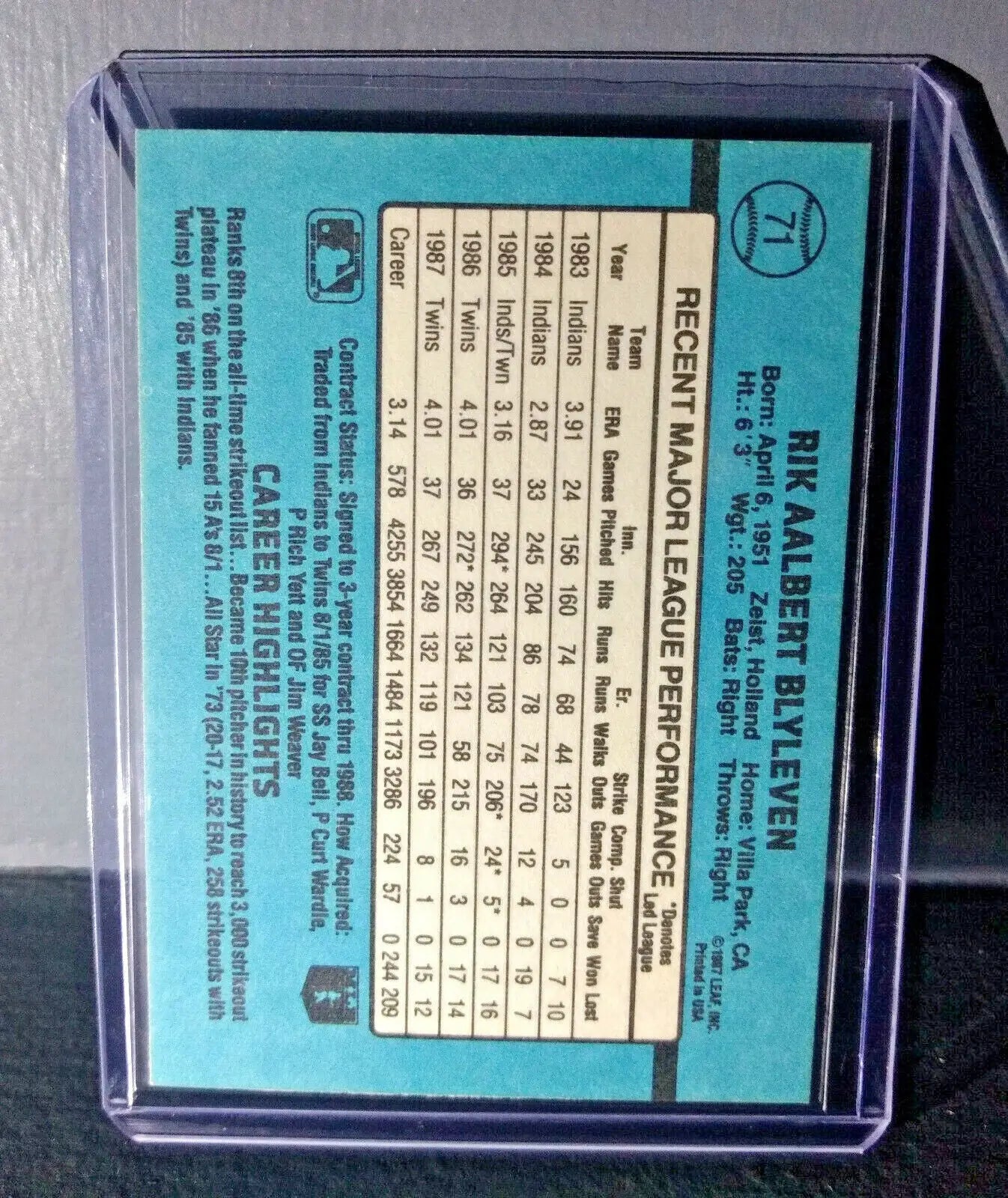 1988 Bert Blyleven Donruss #71 Baseball Card - Baseball Card Single
