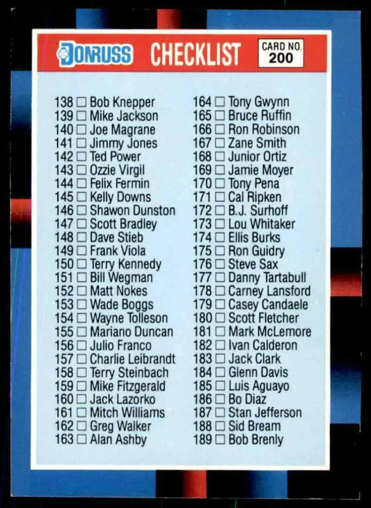 1988 Checklist Donruss Baseball Card #200 - Baseball Card Single